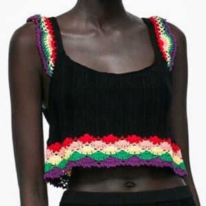 ZARA Knit Contrasting Crochet Top